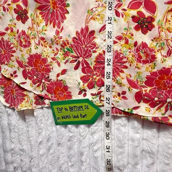 Rose + Olive Pink Yellow Lightweight Floral Sleeveless Tank Blouse, SZ XL - Picture 5 of 7